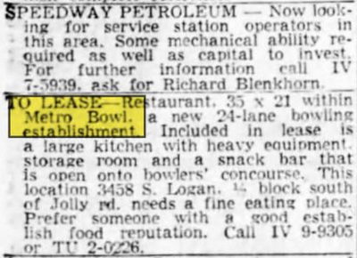 Metro Bowl - Nov 28 1959 Ad (newer photo)